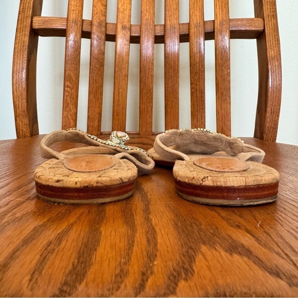 Tommy Bahama Cork, Rhinestone, Abalone Shell, Turquoise, Gold Thongs, Sandals, 8 - Picture 6 of 8